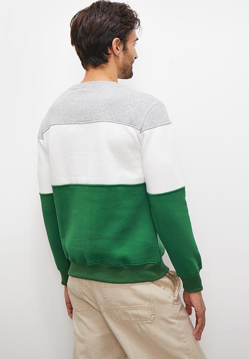 Superbalist - Colourblock crew sweat top - green & grey melange