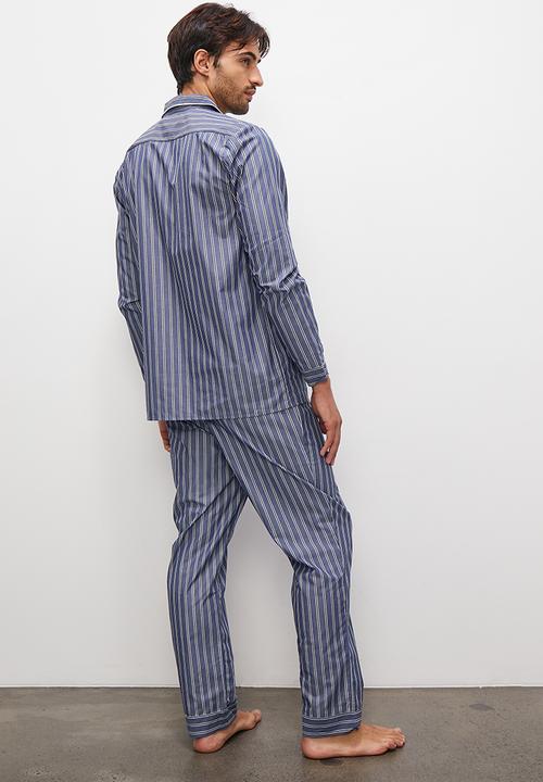 Superbalist - Woven cotton pyjama set - blue stripe