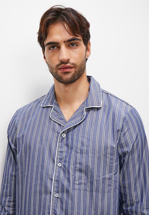 Superbalist - Woven cotton pyjama set - blue stripe