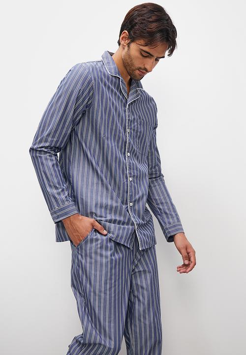 Superbalist - Woven cotton pyjama set - blue stripe