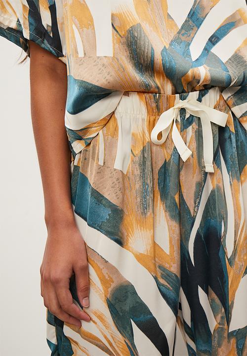 Superbalist - Woven tee & wide leg pant set - blue & yellow painterly
