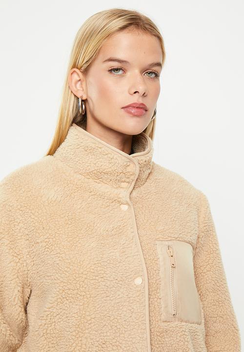 Noisy May - Kian long sleeve long teddy jacket  - irish cream