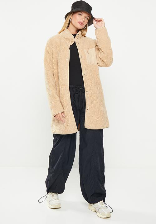 Noisy May - Kian long sleeve long teddy jacket  - irish cream