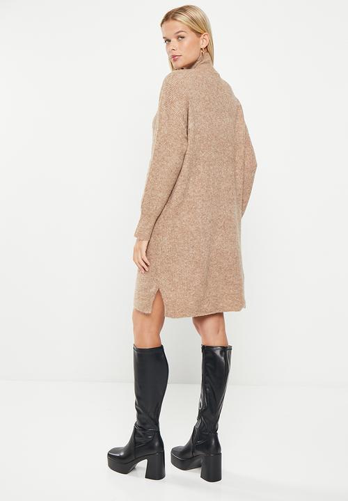 Noisy May - Mali long sleeve high neck knit dress  - irish cream