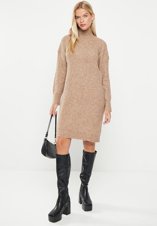 Noisy May - Mali long sleeve high neck knit dress  - irish cream