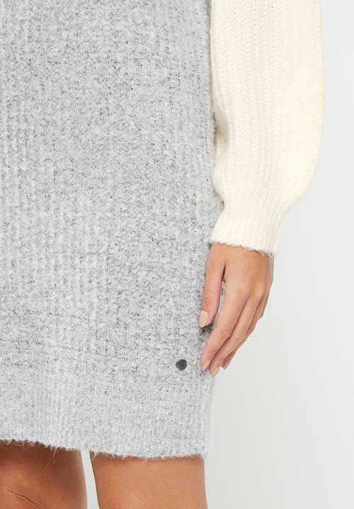 Noisy May - Gemma long sleeve o-neck baloon knit dress - light grey melange
