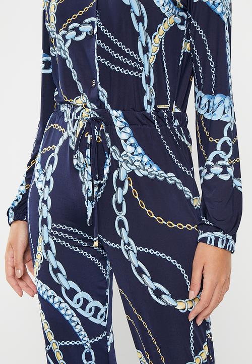 SISSY BOY - What serves you: long sleeve jumpsuit with waist tie detail - navy