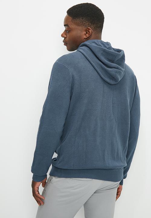 Lark & Crosse - Chunky hooded zip through knitwear - navy