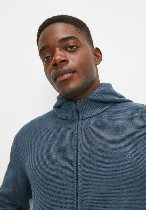 Lark & Crosse - Chunky hooded zip through knitwear - navy