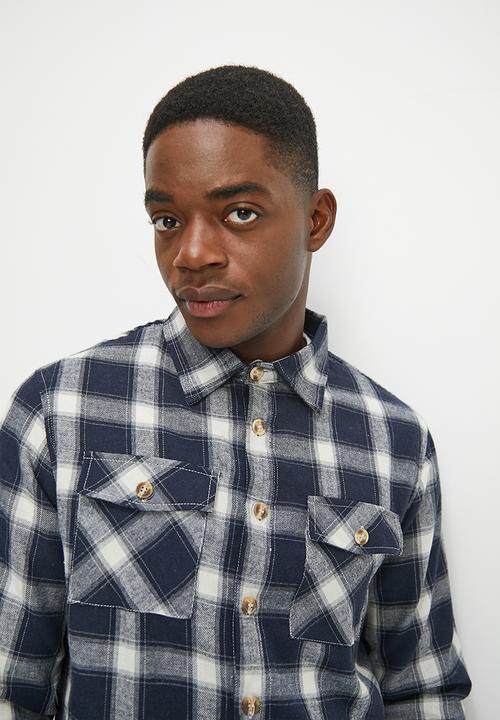 Lark & Crosse - Pocket detail check shirt - navy multi