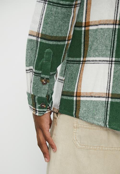 STYLE REPUBLIC - Check flannel shacket with hood - green multi