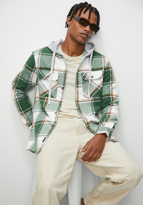 STYLE REPUBLIC - Check flannel shacket with hood - green multi