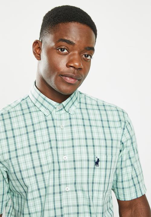 POLO - Men check short sleeve shirt  - aqua