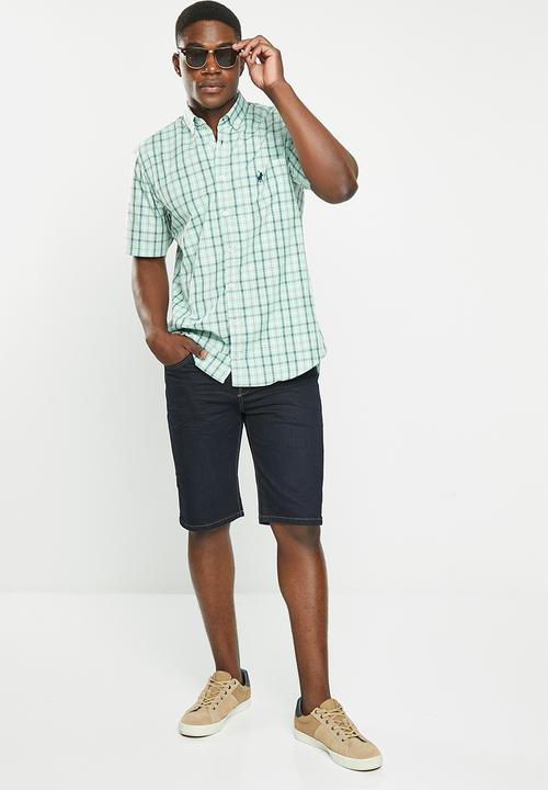 POLO - Men check short sleeve shirt  - aqua