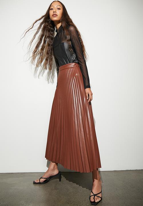 Superbalist - Pu pleated skirt - tobacco