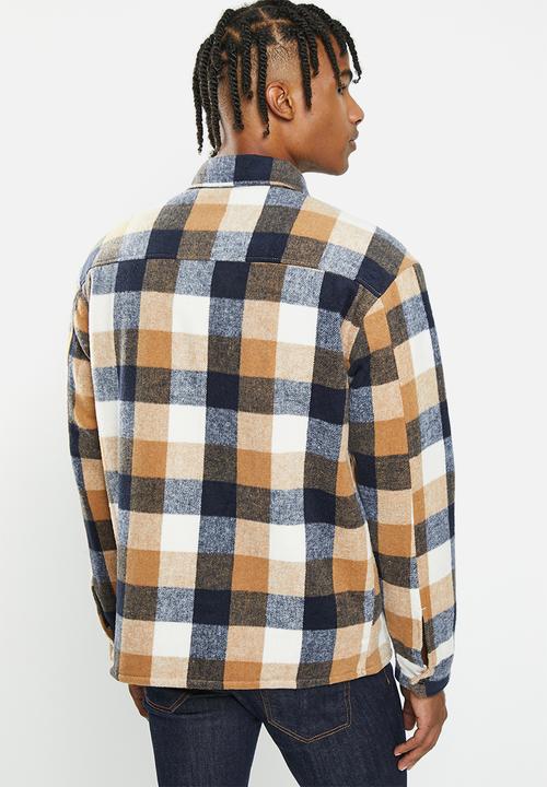 Brave Soul - Daegu shirt - ecru/sand/navy check