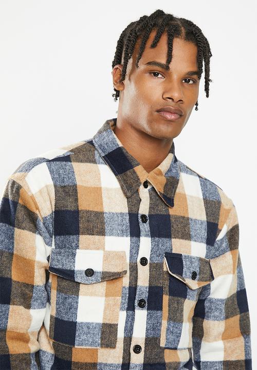 Brave Soul - Daegu shirt - ecru/sand/navy check