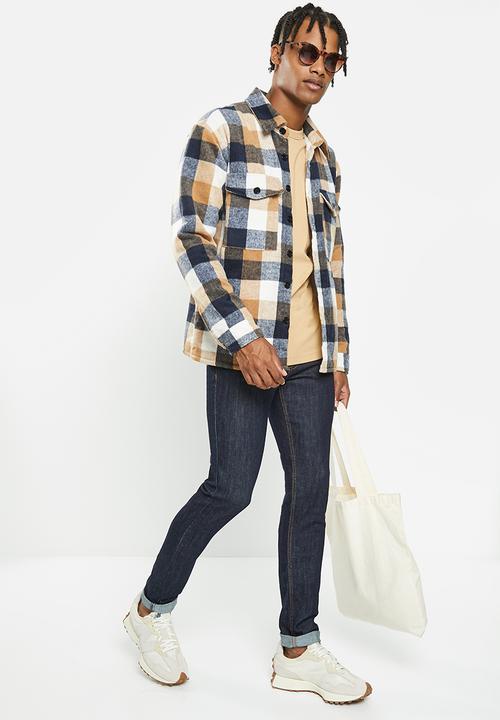 Brave Soul - Daegu shirt - ecru/sand/navy check