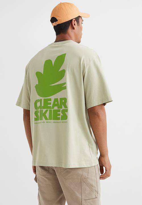 H&M - Relaxed fit printed T-shirt - light pistachio green/bird