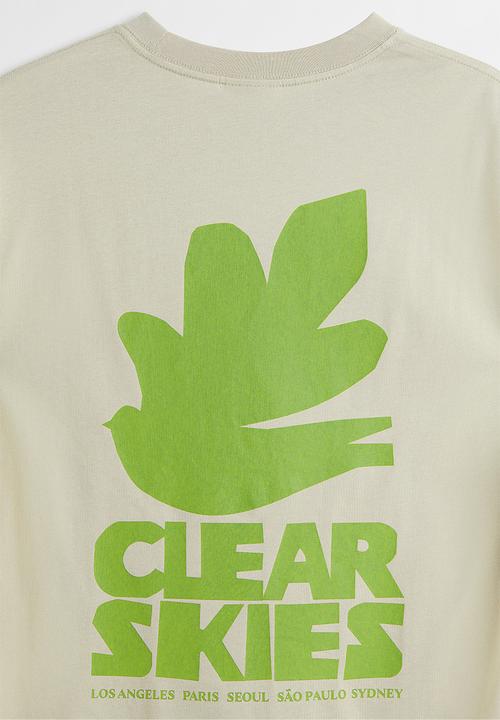 H&M - Relaxed fit printed T-shirt - light pistachio green/bird