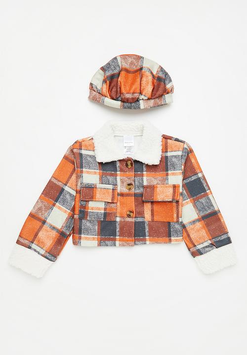 Pop Candy - Girls check cropped jacket - orange