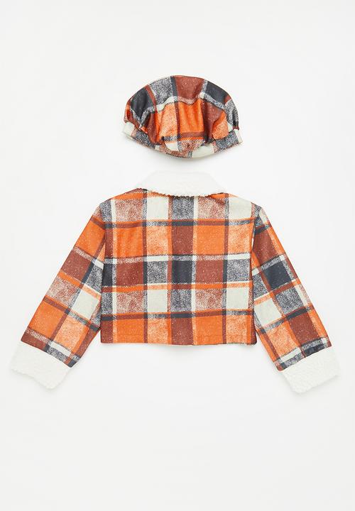Pop Candy - Girls check cropped jacket - orange