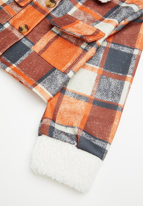 Pop Candy - Girls check cropped jacket - orange