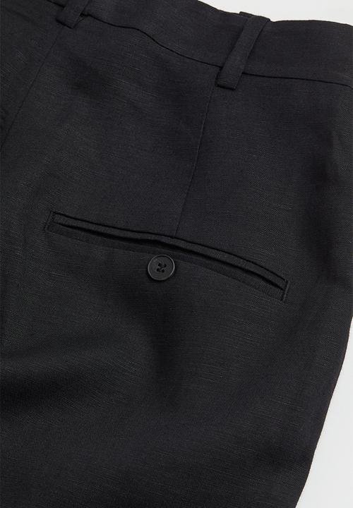 H&M - Wide linen-blend trousers - black