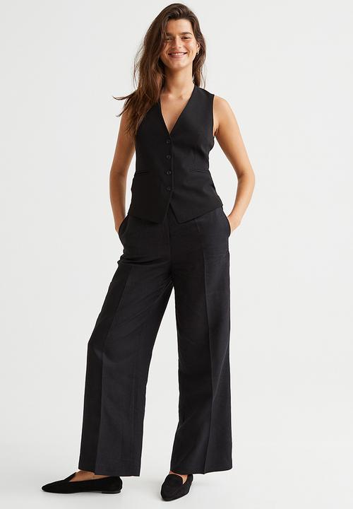 H&M - Wide linen-blend trousers - black