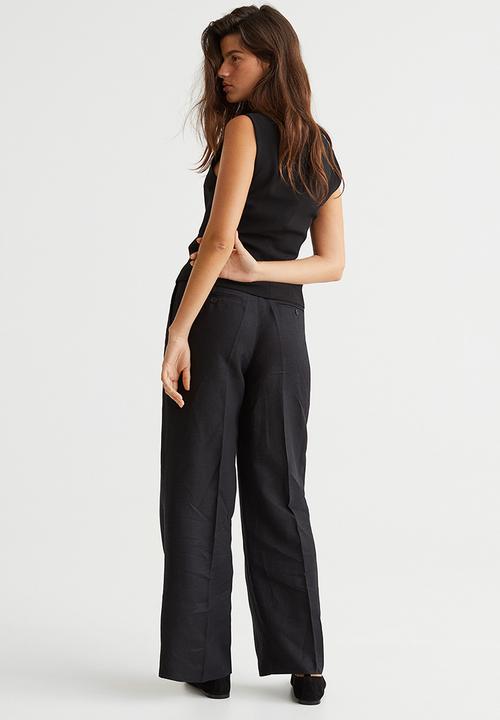 H&M - Wide linen-blend trousers - black