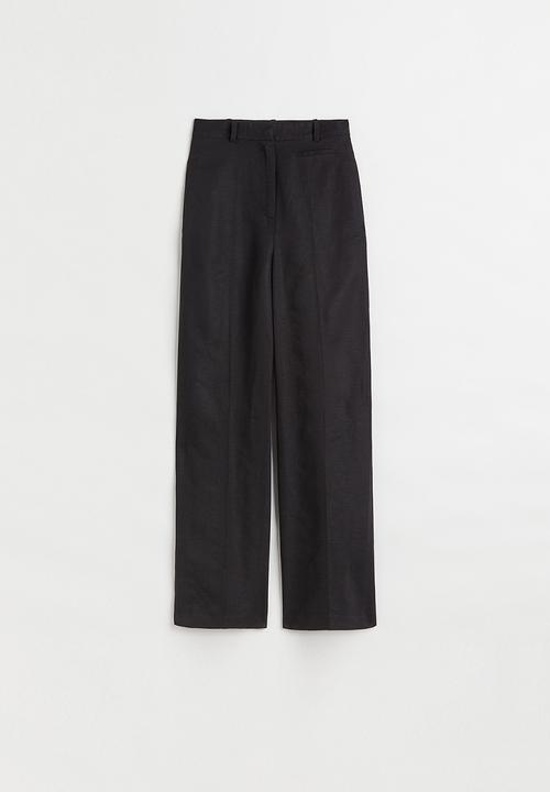 H&M - Wide linen-blend trousers - black