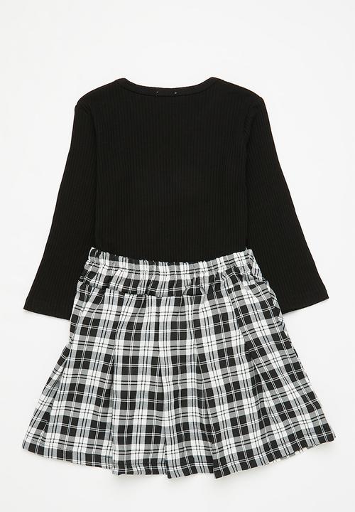 Pop Candy - Girls tee & check skirt set - black & white