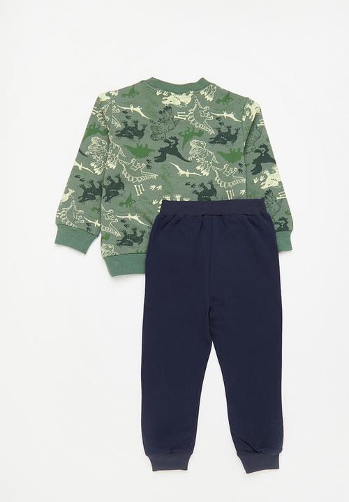 Pop Candy - Dino sweatshirt & jogger set - green & navy
