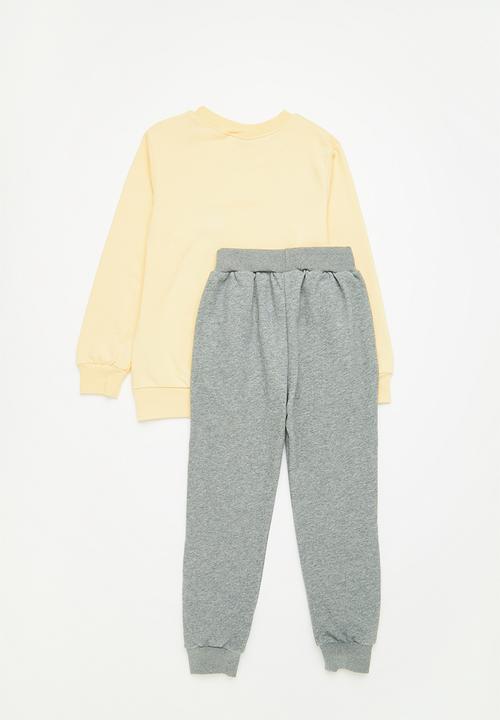 Pop Candy - Dino sweatshirt & jogger set - yellow & grey 