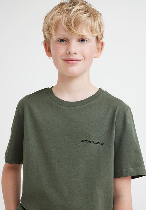 H&M - T-shirt - dark khaki green/stay cool