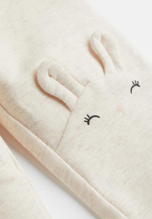 H&M - Cotton leggings - light beige marl/rabbits