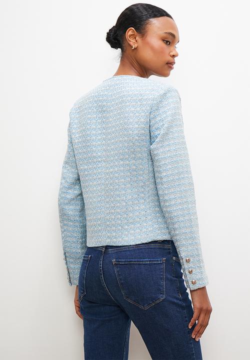 edit - Collarless tweed blazer - blues