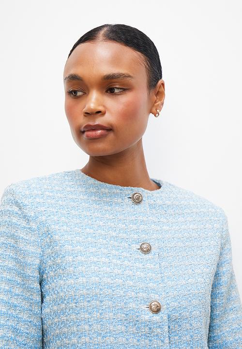 edit - Collarless tweed blazer - blues