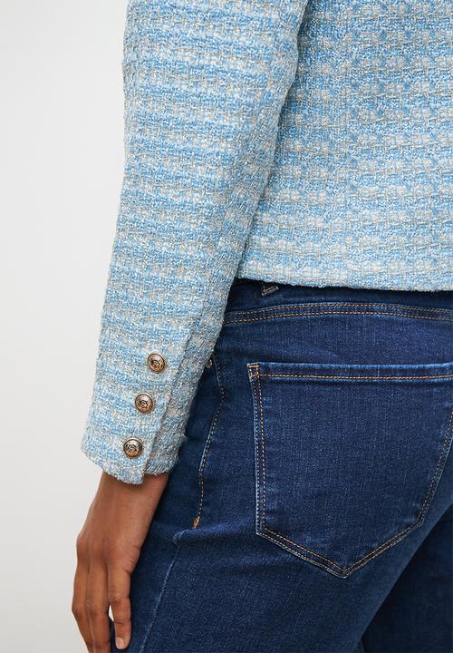 edit - Collarless tweed blazer - blues