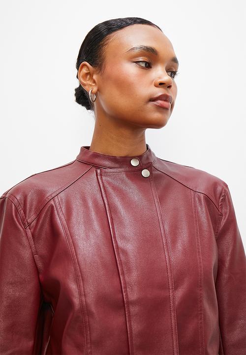 edit - Collared biker jacket - bloodstone