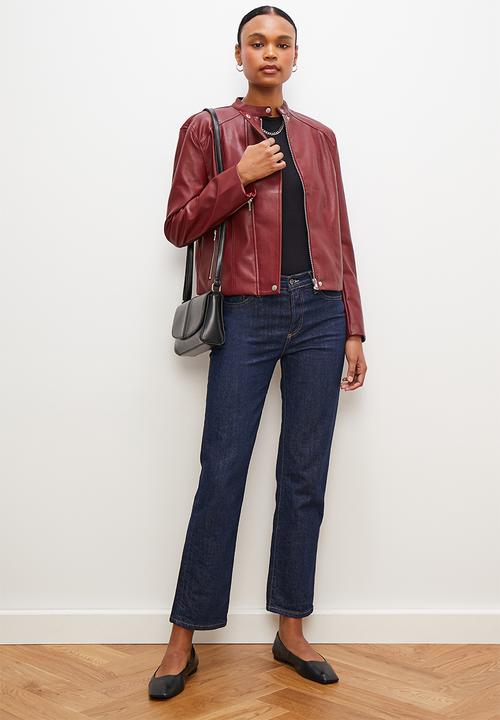 edit - Collared biker jacket - bloodstone