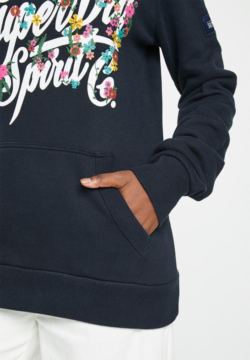 Superdry. - Script style floral hood - eclipse navy