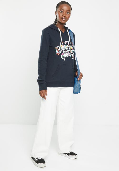 Superdry. - Script style floral hood - eclipse navy