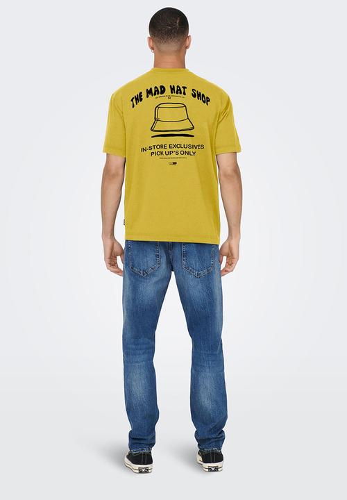 Only & Sons - Onsfarris life rlx elon street short sleeve tee - dark yellow