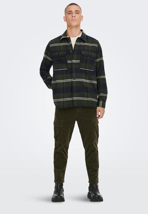 Only & Sons - Onsash ovr check long sleeve shirt - dark olive