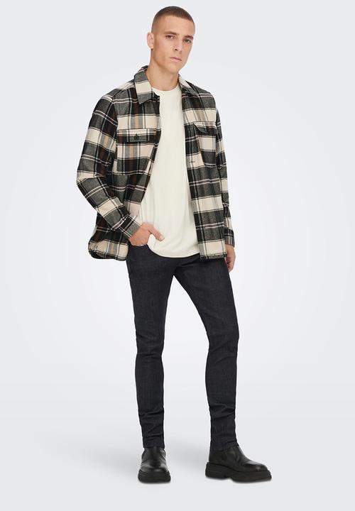 Only & Sons - Onsash ovr check long sleeve shirt - grey & cream