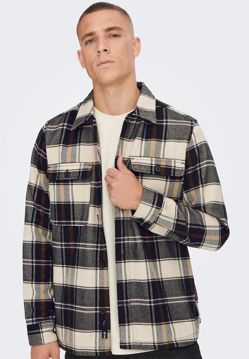 Only & Sons - Onsash ovr check long sleeve shirt - grey & cream