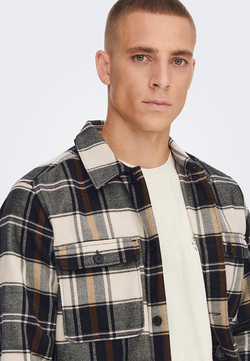 Only & Sons - Onsash ovr check long sleeve shirt - grey & cream