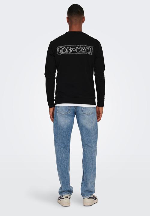 Only & Sons - Pacman reg crew neck sweat - black