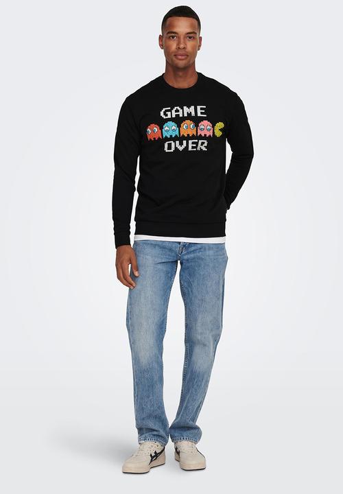 Only & Sons - Pacman reg crew neck sweat - black